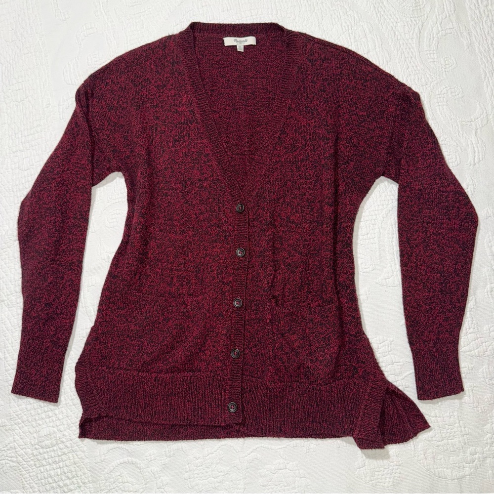 Madewell Landscape Sweater Cardigan V-Neck Red Black Marled Size XS Style E0169